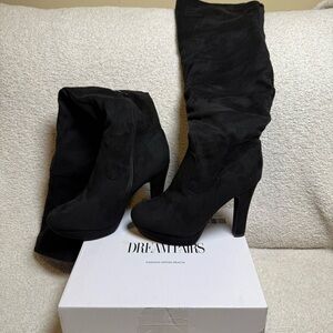 Dream Pairs Black Heeled Boots with Slouchy Design